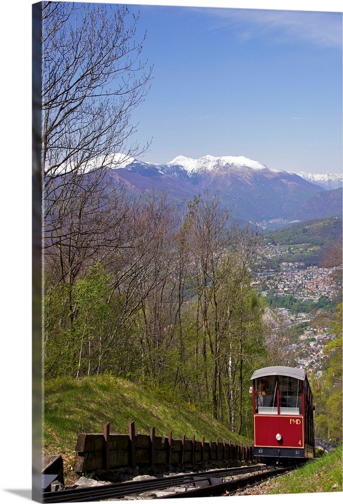 View of Monte Bre Funicular, Lake Lugano, Lugano, Ticino, Switzerland