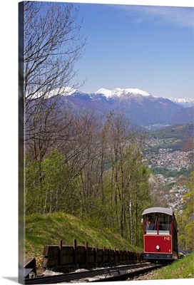 View of Monte Bre Funicular, Lake Lugano, Lugano, Ticino, Switzerland