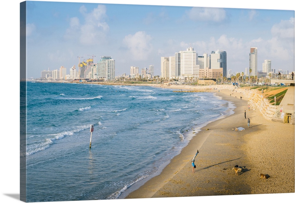 View of Neve Tzedek district skyline and Mediterranean in the evening, Tel Aviv, Israel