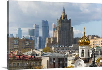 View of old and new skyscrapers, Moscow, Russia
