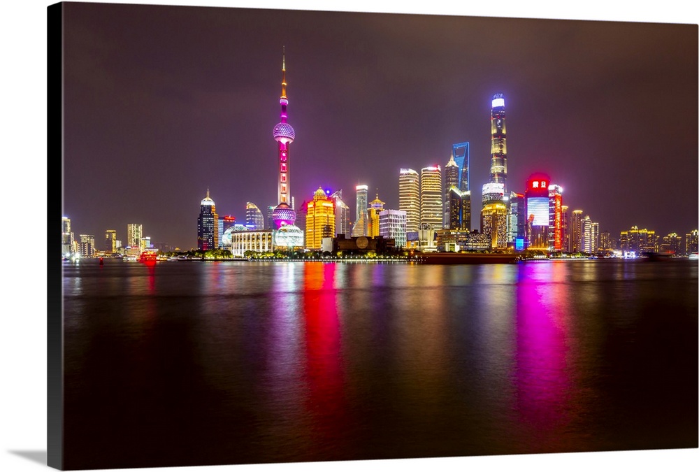 View of Pudong Skyline and Huangpu River from the Bund, Shanghai, China, Asia