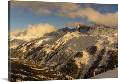 View Of Snow Covered Aosta Valley And Mountains, Italy
