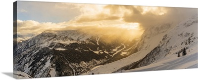 View Of Snow Covered Aosta Valley And Mountains, Italy