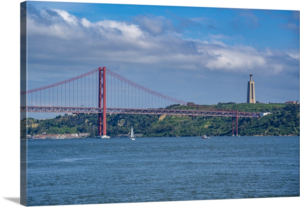 View Of Tagus River And 25 April Bridge On A Sunny Day, Lisbon, Portugal