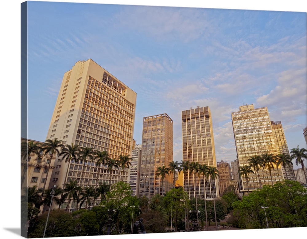 View of the Anhangabau Park and buildings in city centre., City of Sao Paulo, State of Sao Paulo, Brazil, South America