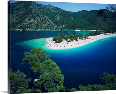 View of the Blue Lagoon, Oludeniz, Anatolia, Turkey, Eurasia
