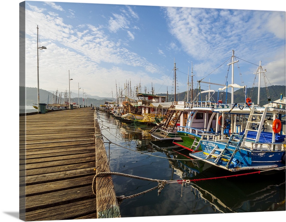 View of the colourful boats in Paraty, State of Rio de Janeiro, Brazil, South America