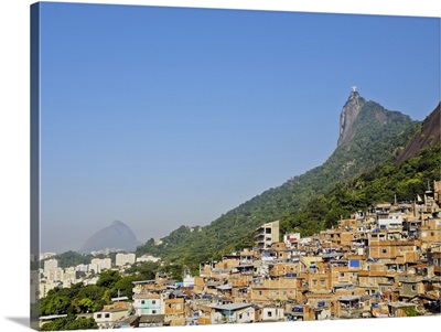 View of the Favela Santa Marta with Corcovado and the Christ statue behind