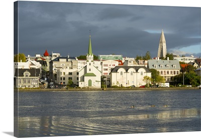 View of the Historic Centre and Lake Tjornin, Reykjavik, Iceland