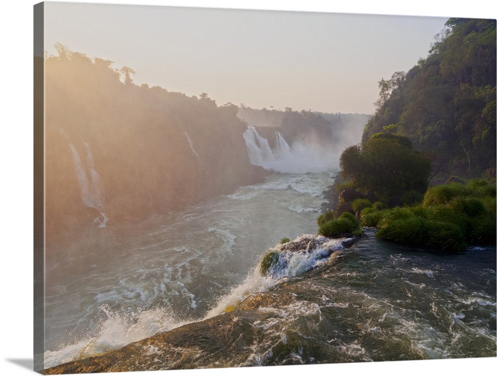 View of the Iguazu Falls at sunset, UNESCO World Heritage Site, Foz do Iguacu, State of Parana, Brazil, South America