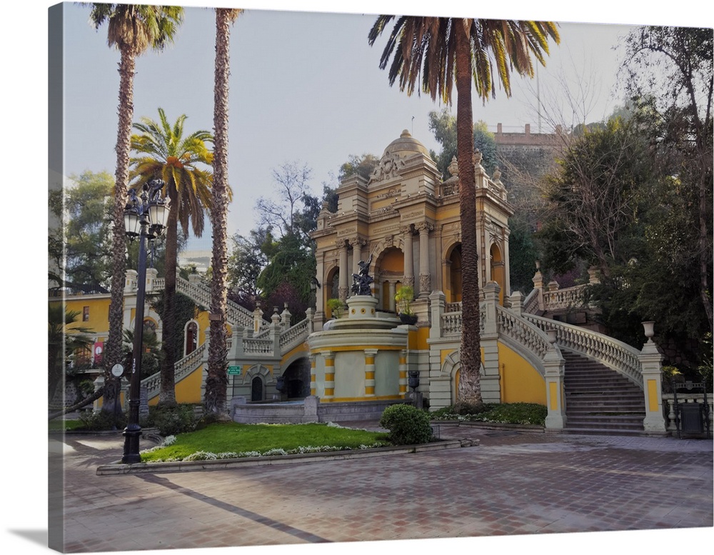 View of the Neptune Fountain and Terrace on the Santa Lucia Hill, Santiago, Chile, South America