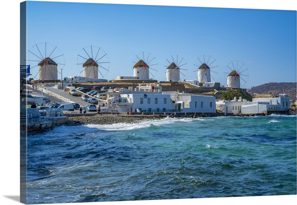 View of the windmills in Mykonos Town, Mykonos, Cyclades Islands, Greek Islands, Aegean Sea, Greece, Europe
