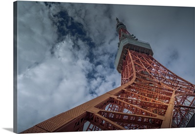 View Of Tokyo Tower Against Cloudy Sky, Shibakoen, Minato City, Tokyo, Honshu, Japan