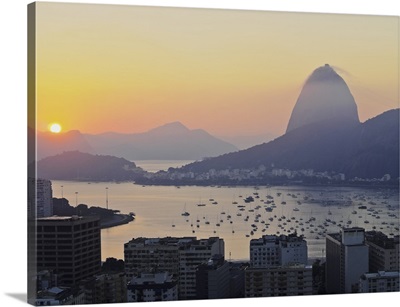 View over Botafogo Neighborhood towards the Sugarloaf Mountain at sunrise