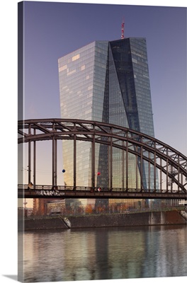 View over Main River to European Central Bank, Frankfurt, Hesse, Germany