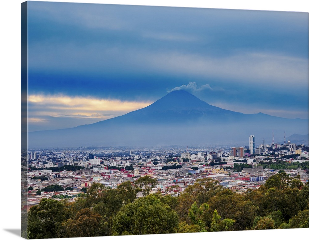 View Over The City Towards Popocatepetl Volcano, City Of Puebla, Puebla, Mexico