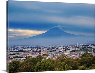 View Over The City Towards Popocatepetl Volcano, City Of Puebla, Puebla, Mexico