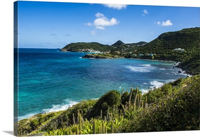 View over the coastline of St. Barth, Lesser Antilles, West Indies, Caribbean