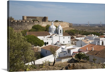 View over white town and 13th century castle, Castro Marim, Algarve, Portugal