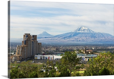 View over Yerevan and Mount Ararat, Yerevan, Armenia, Caucasus