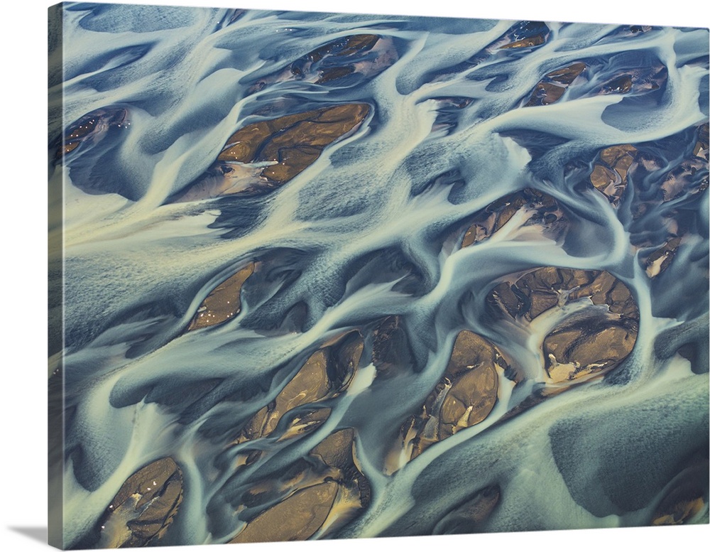 Aerial abstract view taken by drone of the textured river along the Icelandic southern coast, Iceland, Polar Regions