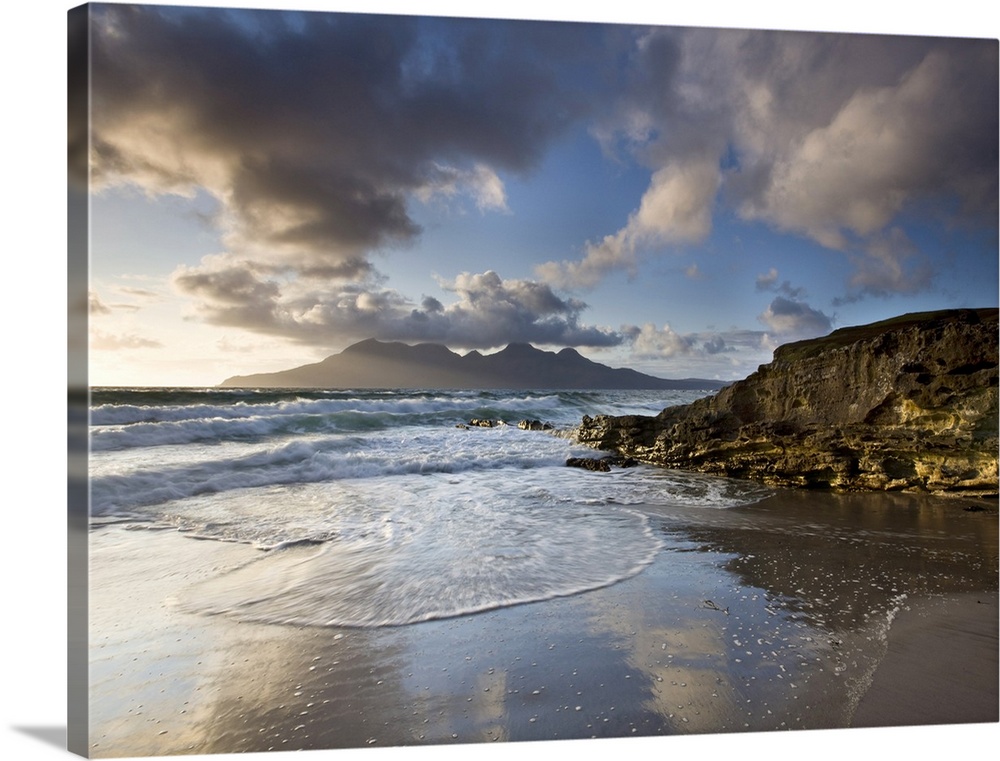 View towards Isle of Rum from Singing Sands Isle of Eigg, Inner Hebrides, Scotland