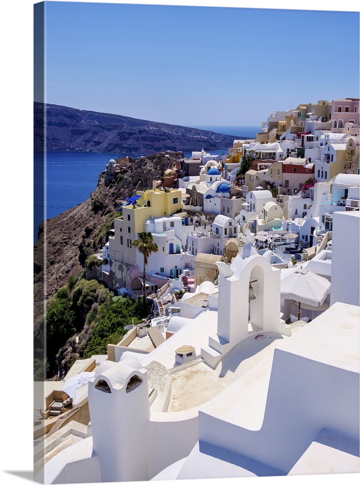 View towards the castle, Oia Village, Santorini (Thira) Island, Cyclades, Greek Islands, Greece, Europe