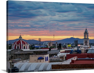 View Towards The San Jeronimo Church At Sunset, City Of Puebla, Puebla, Mexico