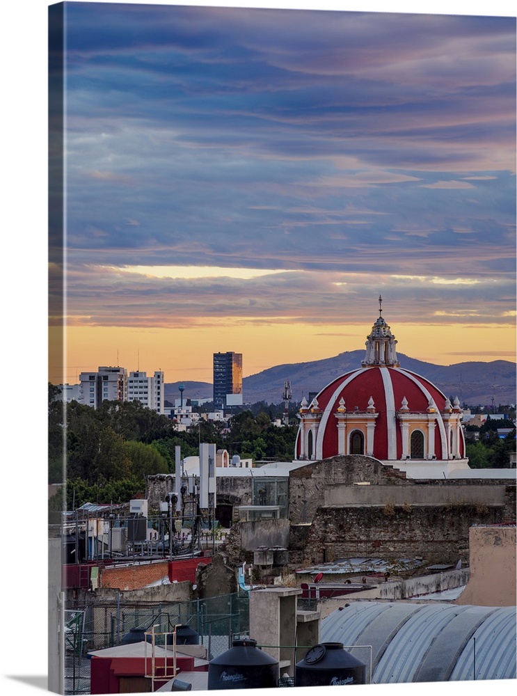 View Towards The San Jeronimo Church At Sunset, City Of Puebla, Puebla, Mexico