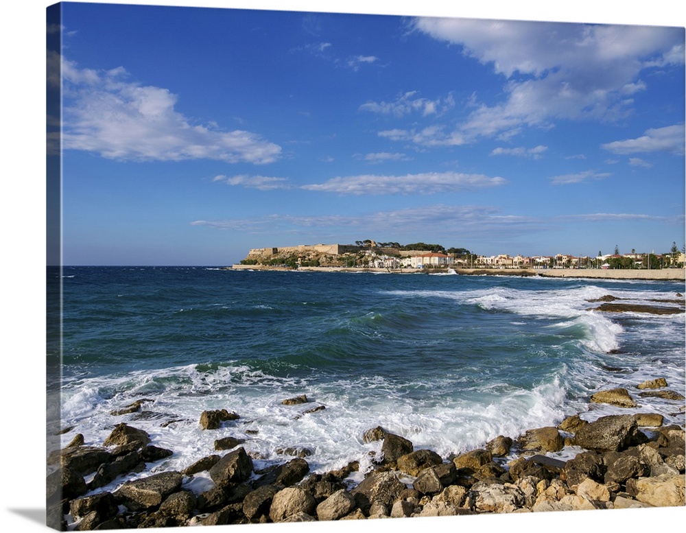 View towards the Venetian Fortezza Castle, City of Rethymno, Rethymno Region, Crete, Greek Islands, Greece, Europe