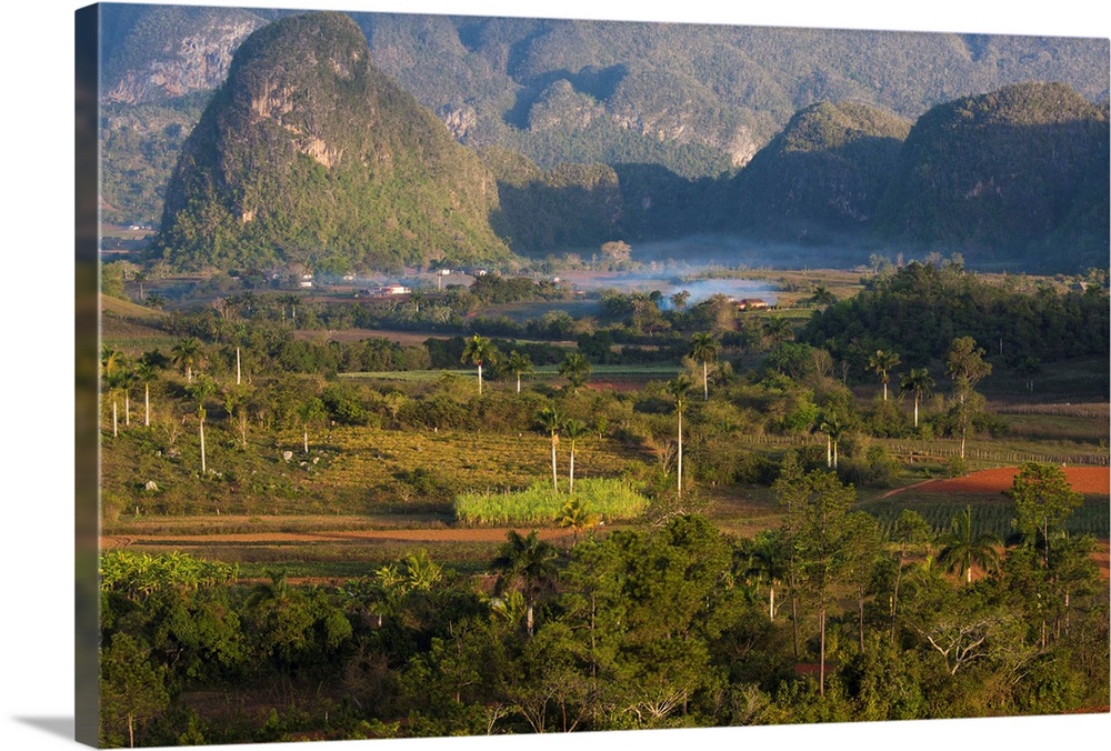 Vinales Valley, UNESCO World Heritage Site, bathed in early morning sunlight, Vinales, Pinar Del Rio Province, Cuba, West ...
