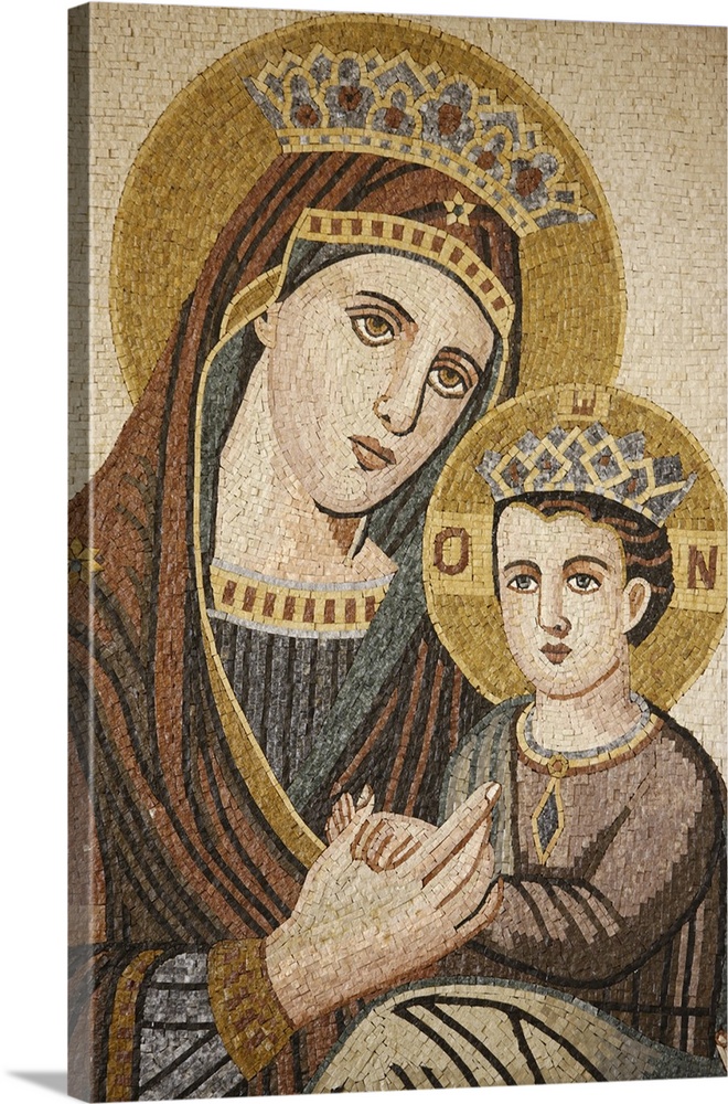 Virgin and Child mosaic in St. George's Orthodox church, Madaba, Jordan, Middle East.