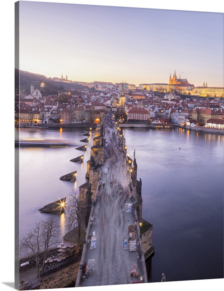 Vltava River and by Charles Bridge at sunset, Prague, Czech Republic