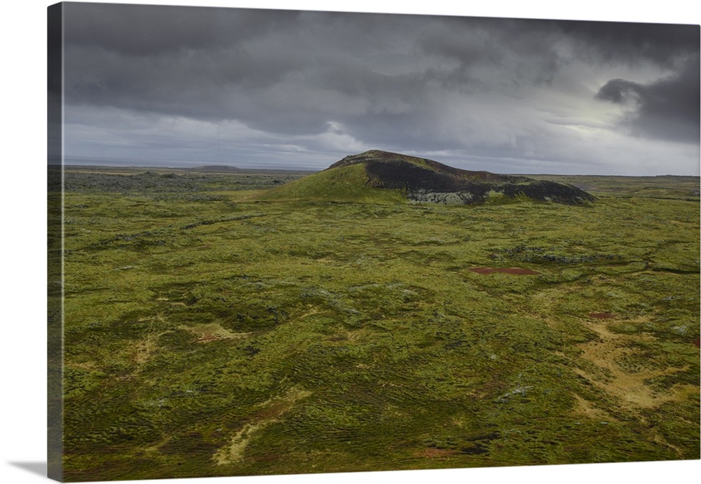 Volcanic crater and moss-covered lava fields on the Snaefellsness Peninsula, Iceland, Polar Regions