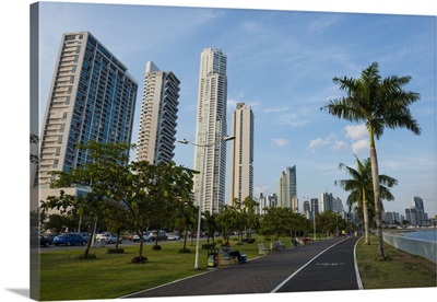 Walkway and the skyline of Panama City, Panama