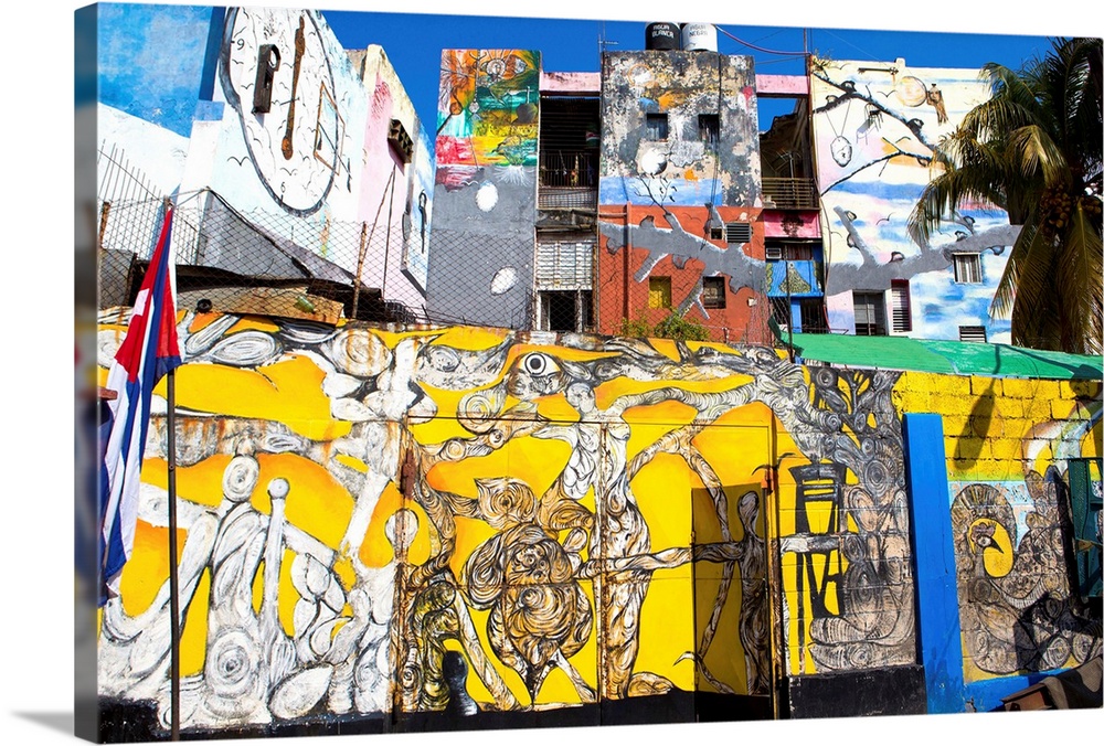 Walls painted with Afro-Caribbean art, Callejon de Hamel, a neighborhood in Havana, Cuba, West Indies, Central America.