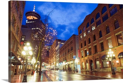 Water Street at night, Gastown, Vancouver, British Columbia, Canada