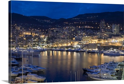 Waterfront at night, Monte Carlo, Principality of Monaco, Cote d'Azur, Mediterranean