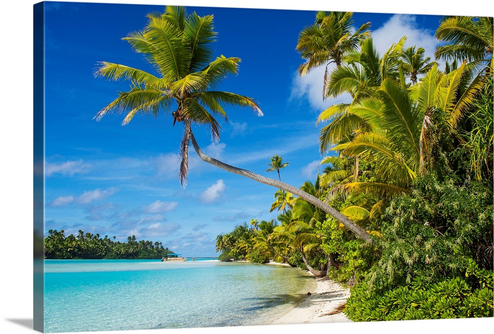 White sand bank in the turquoise waters of the Aitutaki lagoon, Rarotonga and the Cook Islands