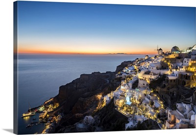 Whitewashed Buildings And Windmills Of Oia, Santorini, Cyclades, Greek Islands, Greece