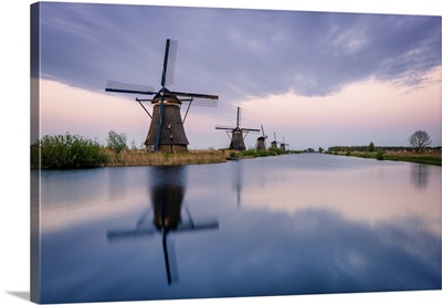 Windmills And Reflections, Kinderdijk, The Netherlands