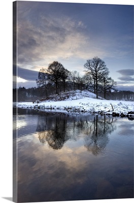 Winter view of River Brathay at dawn, Ambleside, Cumbria, England