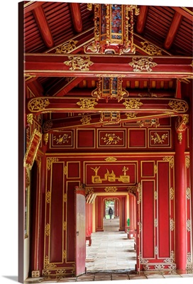 Wooden covered walkways in the Hue Imperial City , Vietnam, Indochina, Southeast Asia