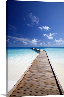 Wooden Jetty Out To Tropical Sea, Maldives, Indian Ocean