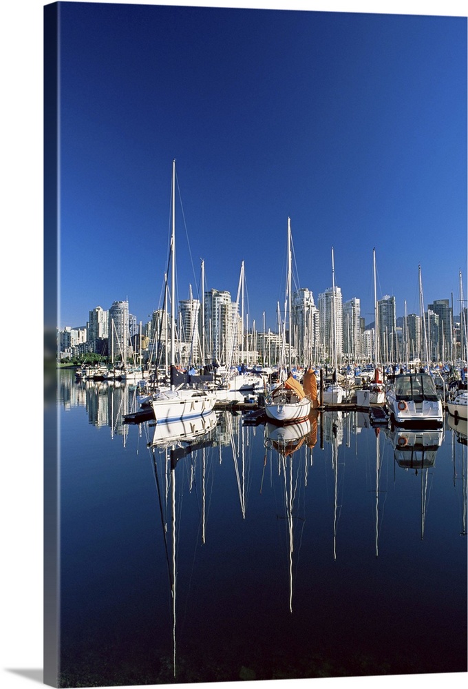 Yachts moored in False Creek marina, Vancouver, British Columbia, Canada
