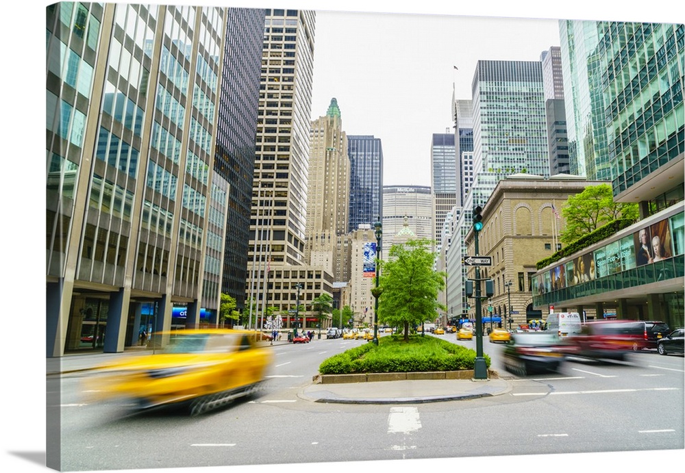 Yellow cab and cars on Park Avenue, Manhattan, New York City, United States of America, North America