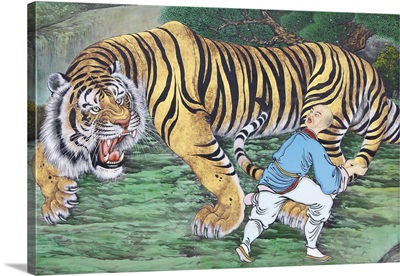 Zen Koan Painting Depicting Monk And Tiger, Seoul, South Korea, Asia