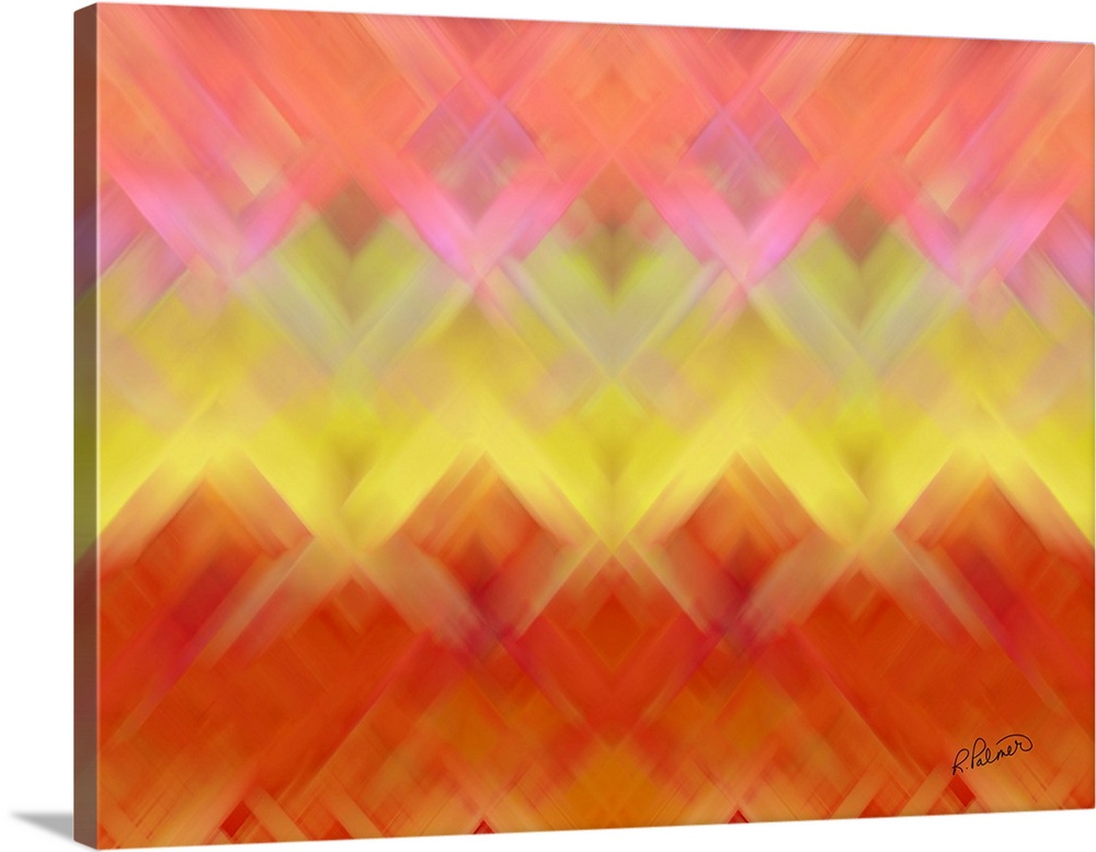 Vibrant abstract artwork in a basket weave pattern that fades to different colors.