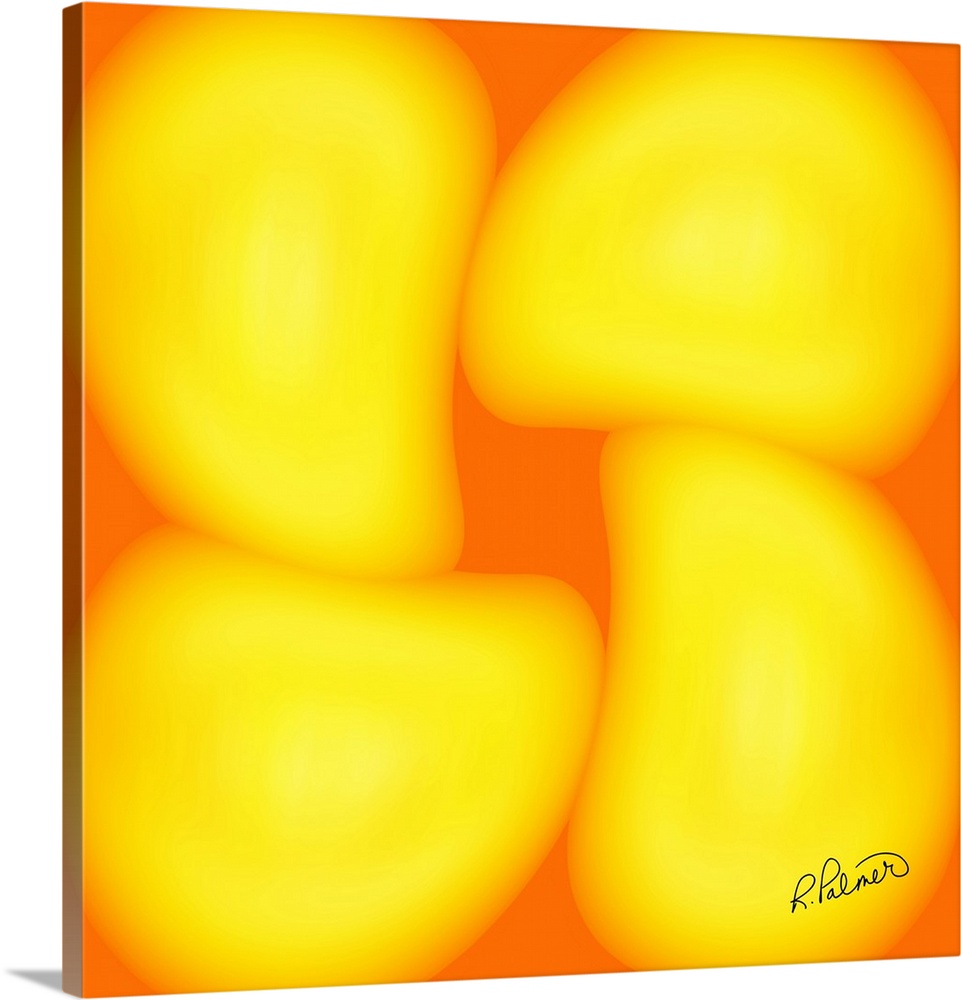 A square image of four blurred yellow shapes against an orange backdrop.