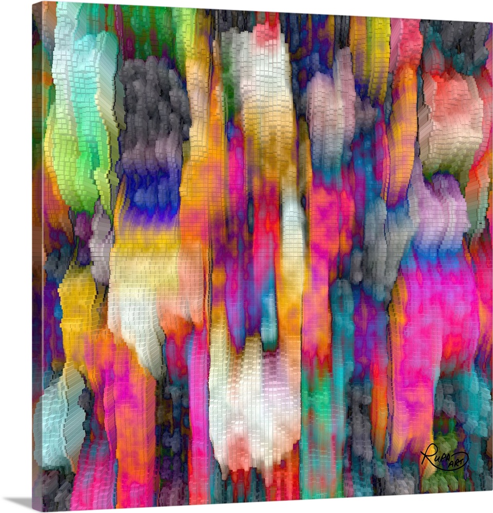 Large, colorful abstract art made out of squares and rectangles creating a 3D appearance.